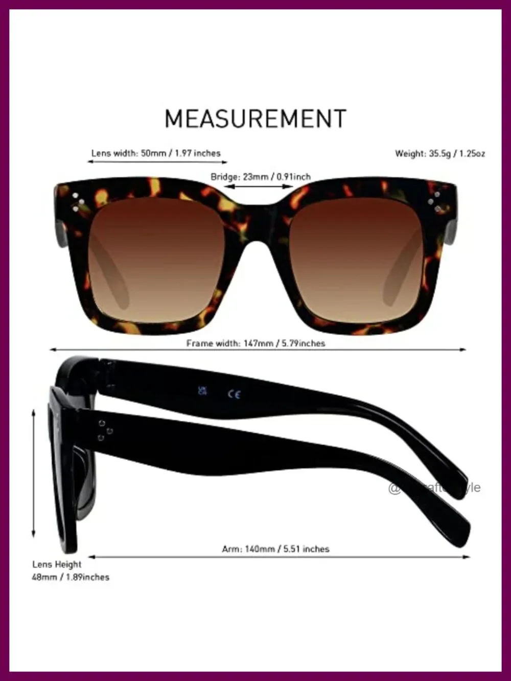 Oversized Square Frame Sunglasses UV Protection for Women